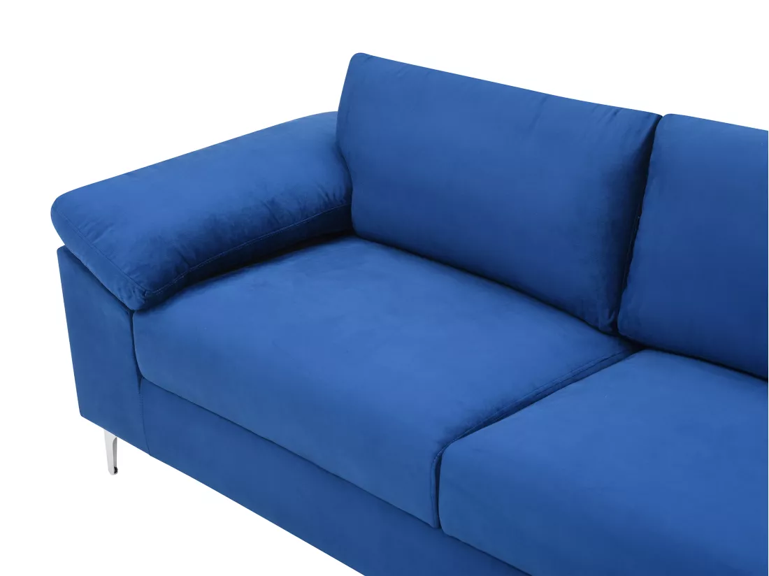 Canapé d'angle droit en velours bleu FIDOGA