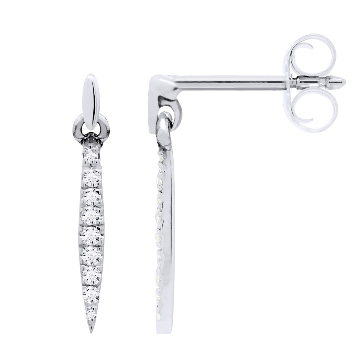 Boucles d'Oreilles Diamants 0,070 Cts Pendantes Joaillerie Or Blanc