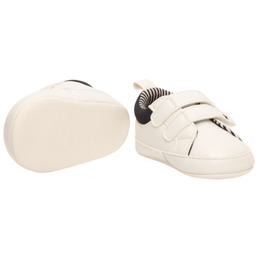 Baskets basses souples à scratch et doublure rayée pour bébé garçon - Blanc