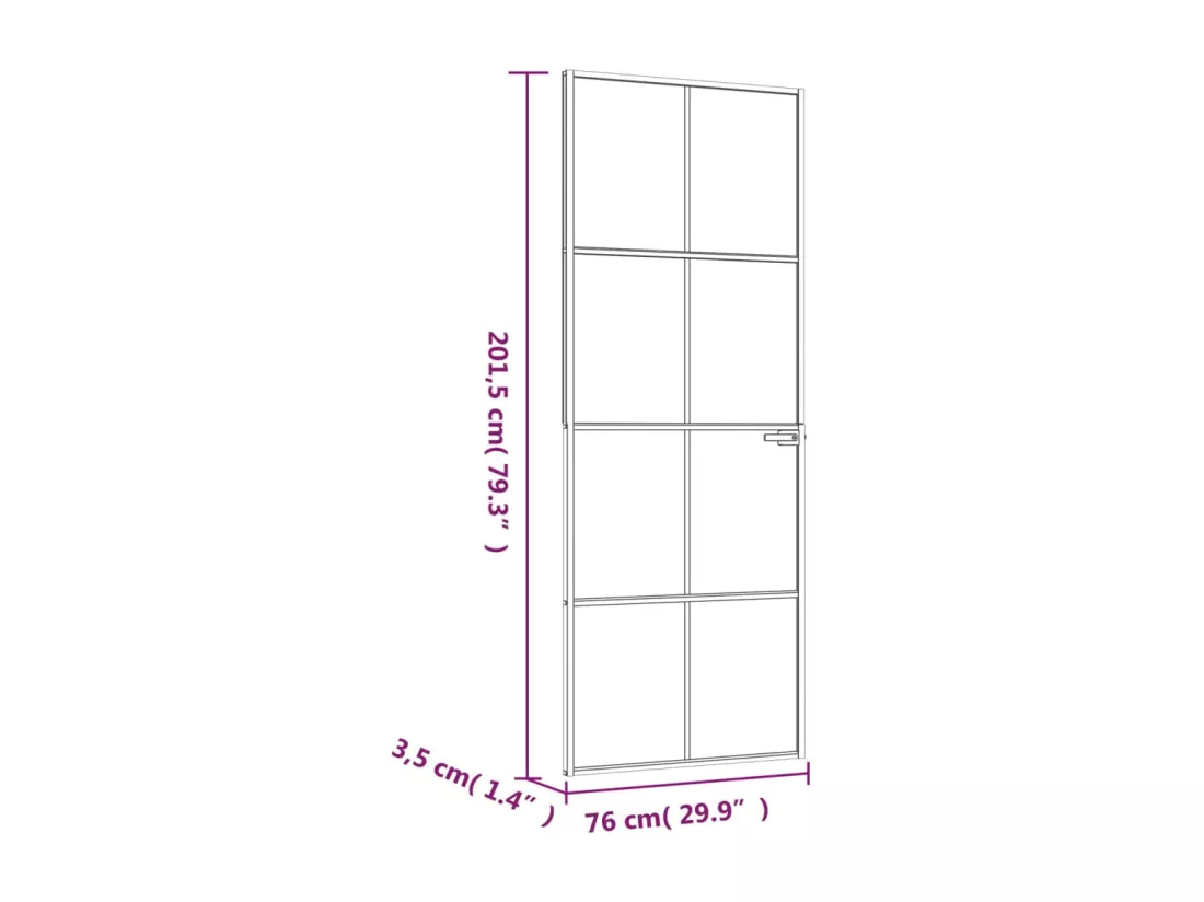 Porte d'intérieur Noir 76x201,5 cm Trempé verre aluminium fin