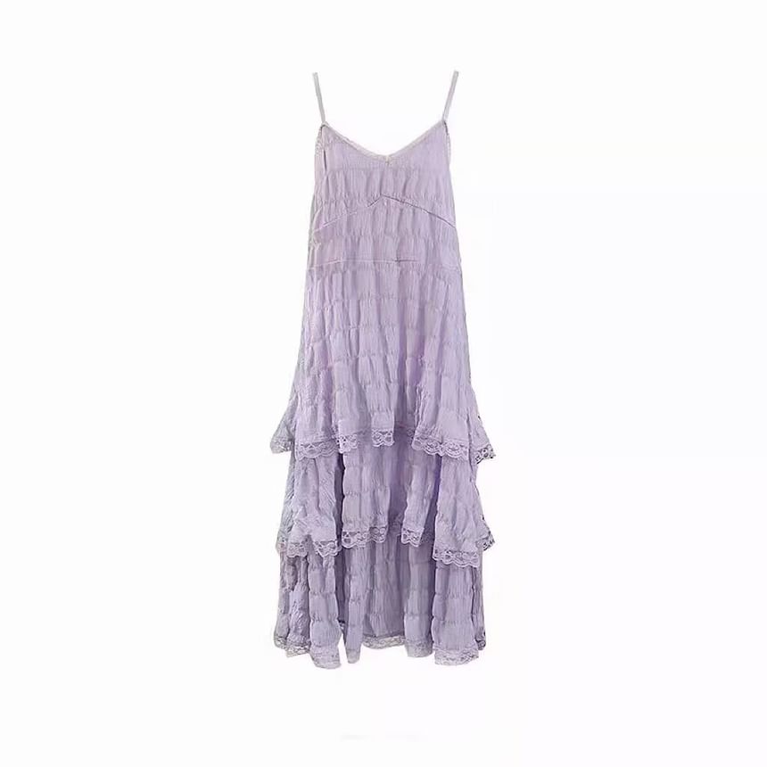 Cossita - Maxi-zomerjurk met spaghettibandjes en effen kant