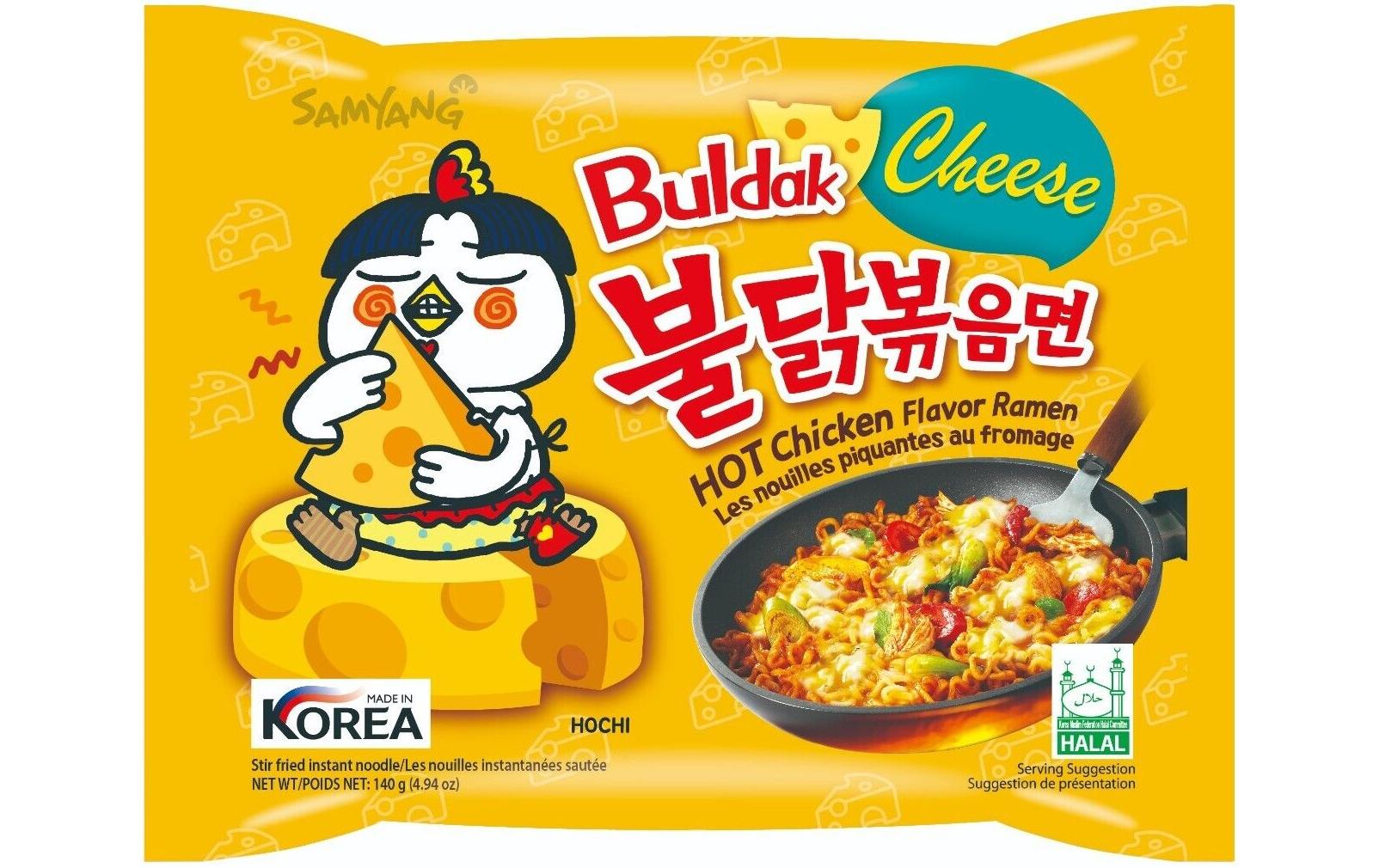 Buldak Hot Chicken Ramen Cheese 5 x 140 gScharfe Instant-Nudeln mit Käse-Geschmack