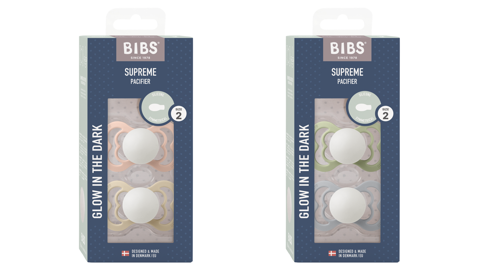 BIBS - Pacifier Supreme 2x 2 PAK - Blush/Vanilla GLOW & Sage/Cloud Glow - Str 2
