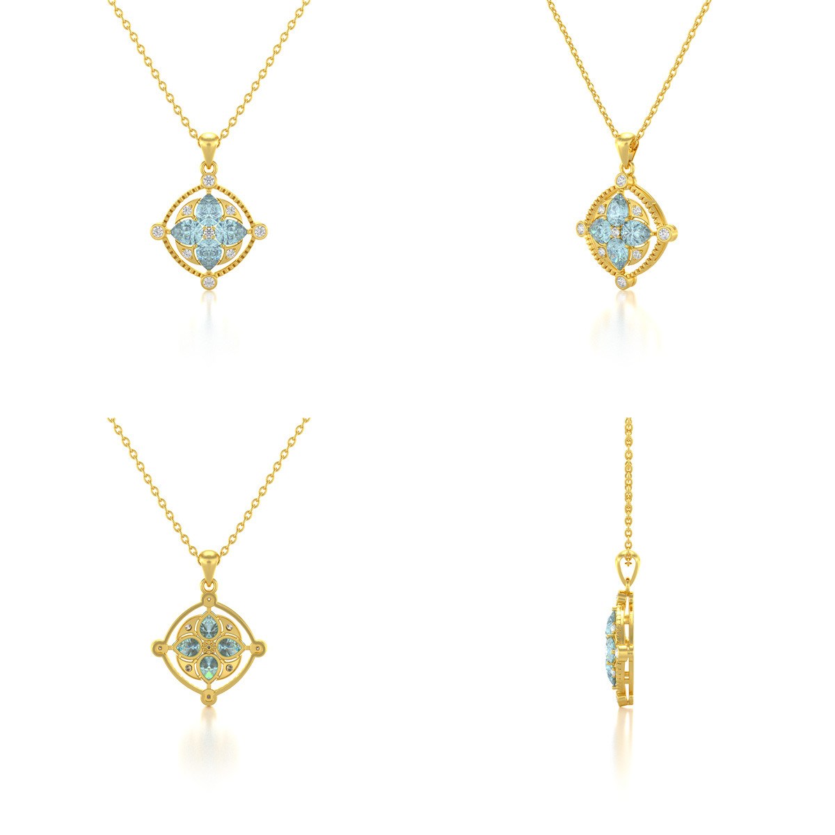 Collier Pendentif Or Jaune Médaillon Aigue-Marine et Diamants - Bijou d'Exception pour un Anniversaire Inoubliable | Aden