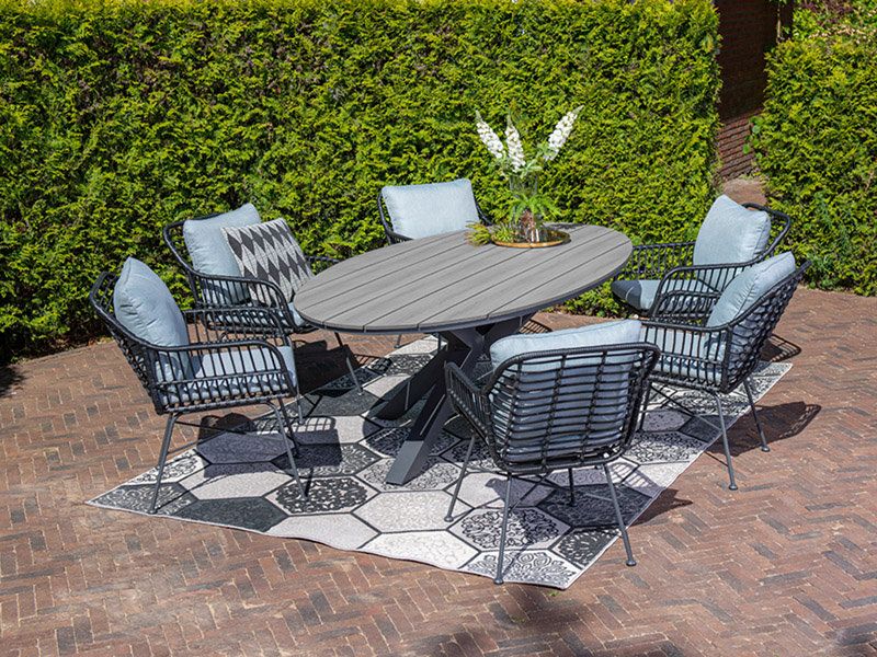 Outdoor Feelings Edson Carbon black grey teak 220 x 115 tuintafel