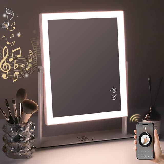 VANITII Makeup spejl med lys Bluetooth Metal Bordstående Hvid 25 x 30 cm