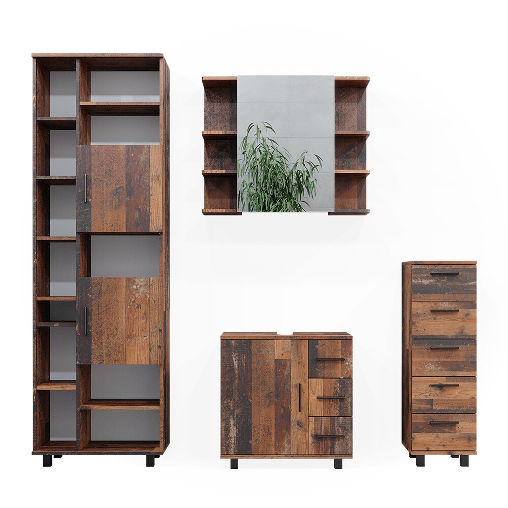 Vicco Badmöbelset Ilias Old Style modern Badezimmerschrank Badschrank Badezimmermöbel Waschtischunterschrank Waschbeckenunterschrank Spiegelschrank Midischrank Hochschrank Schranktür Schrankschublade