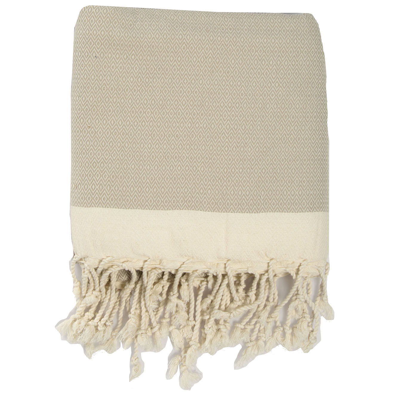 Febronie Plaid  100% Coton 275 g/m² Losange Courchevel taupe clair/blanc