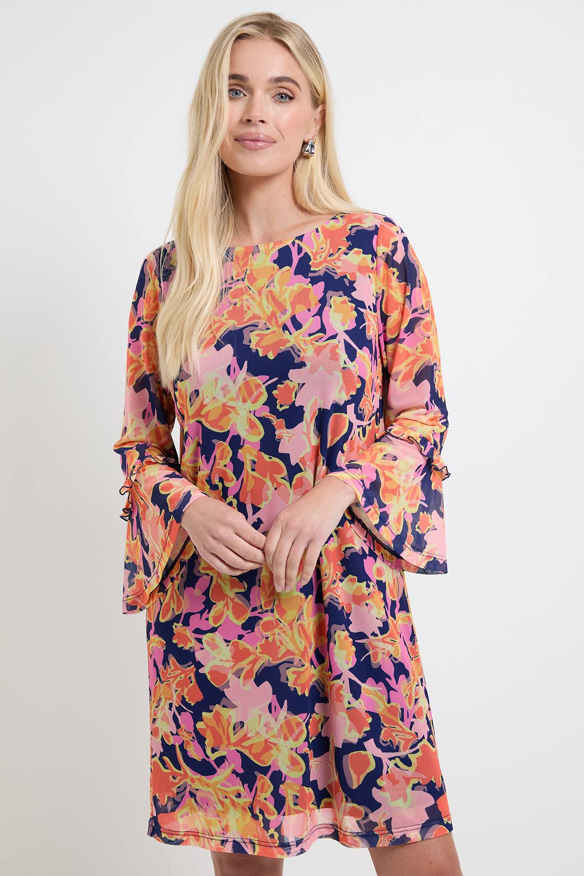 Wallis Robe Droite À Manches À Volants En Tulle Fleuri Petite