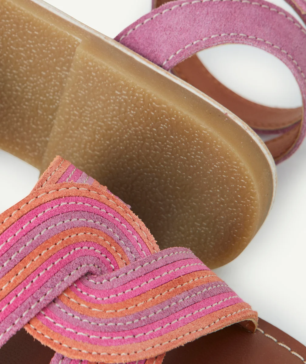 sandales en cuir fille avec torsades rose mauve et orange