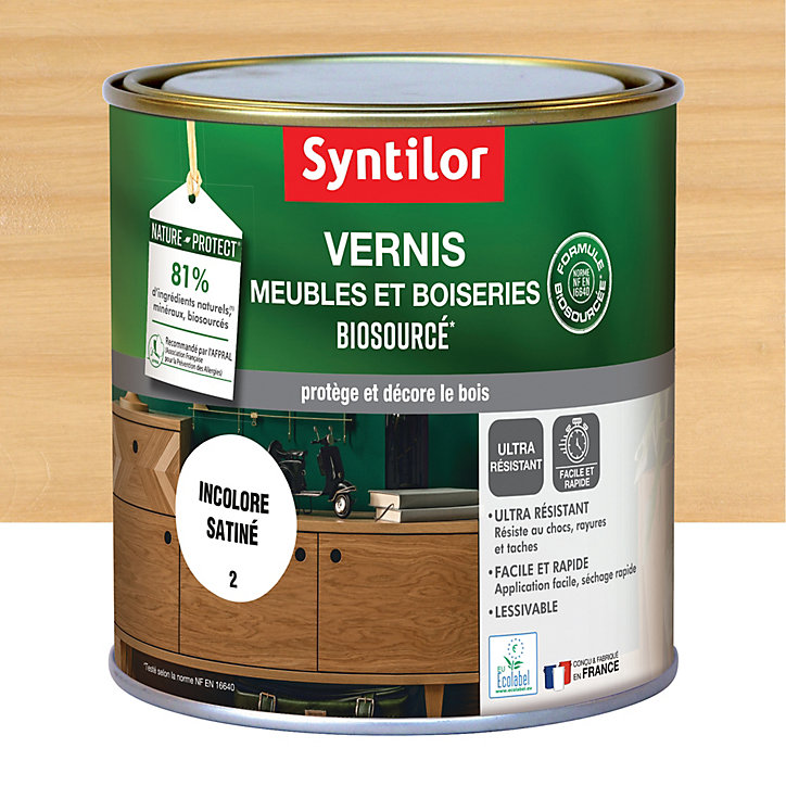 Vernis meubles et boiseries Biosourcé Nature Protect Syntilor incolore satiné 0,5L