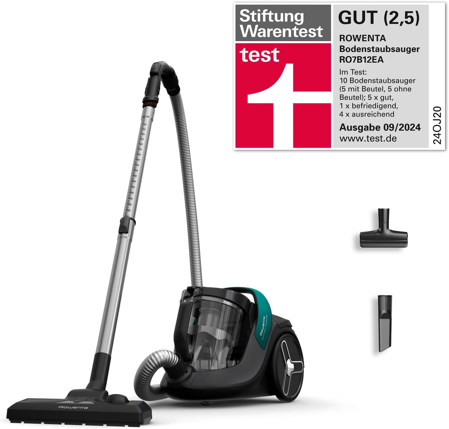 Rowenta Green Force Cyclonic Max Bodenstaubsauger ohne Beutel, 900 Watt Motor, 73 Dezibel, 2,5 Liter Fassungsvermögen, 9 m Reinigungsradius, Öko-Design, Schwarz-Grün, RO7B12