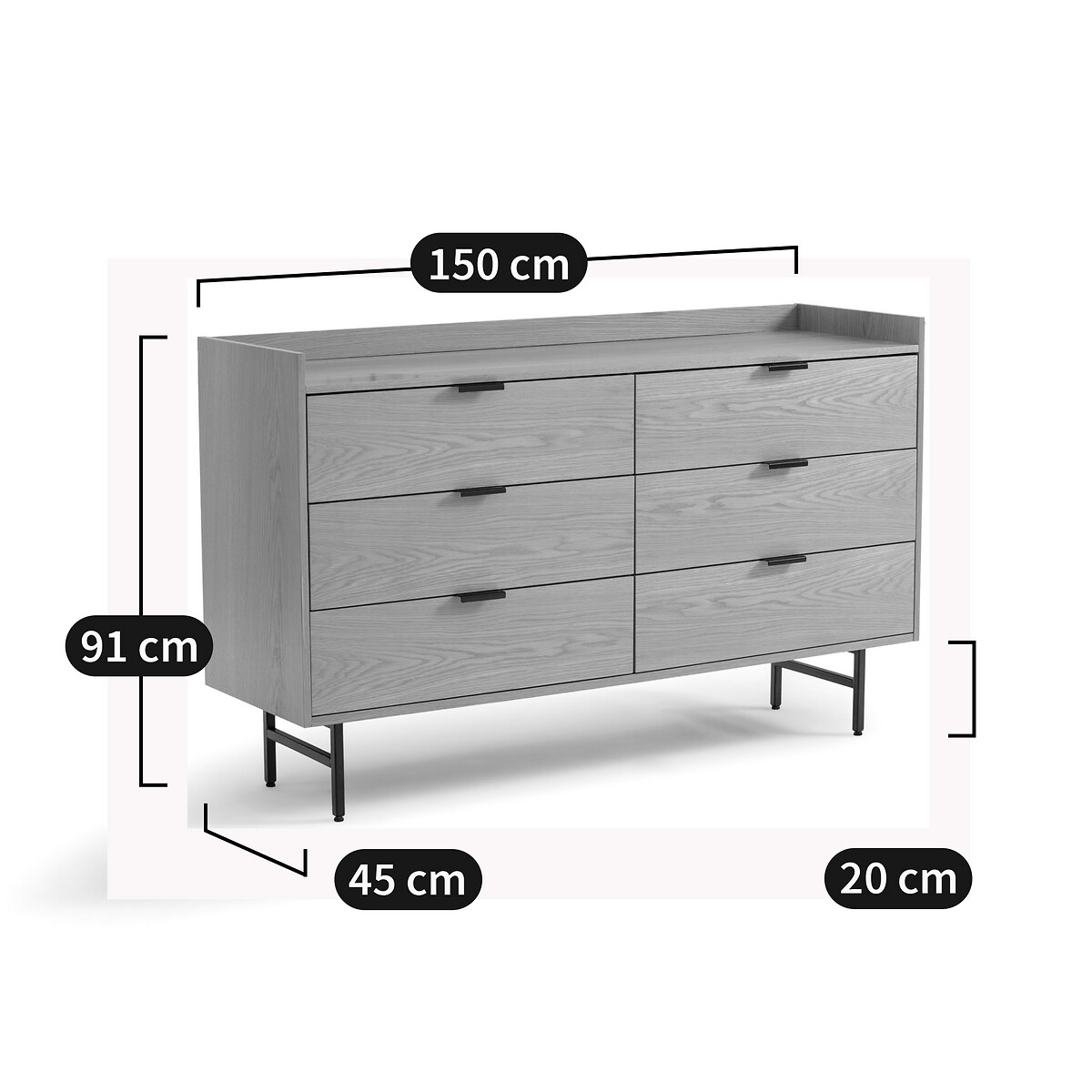 LA REDOUTE INTERIEURS<br>Cômoda, 6 gavetas Volga