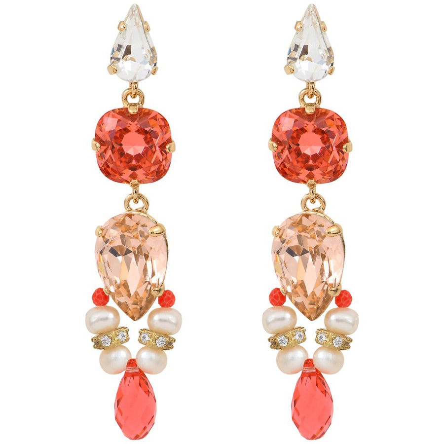 Boucles d'oreilles Joyce - Métal doré à l’or jaune, perles & cristaux