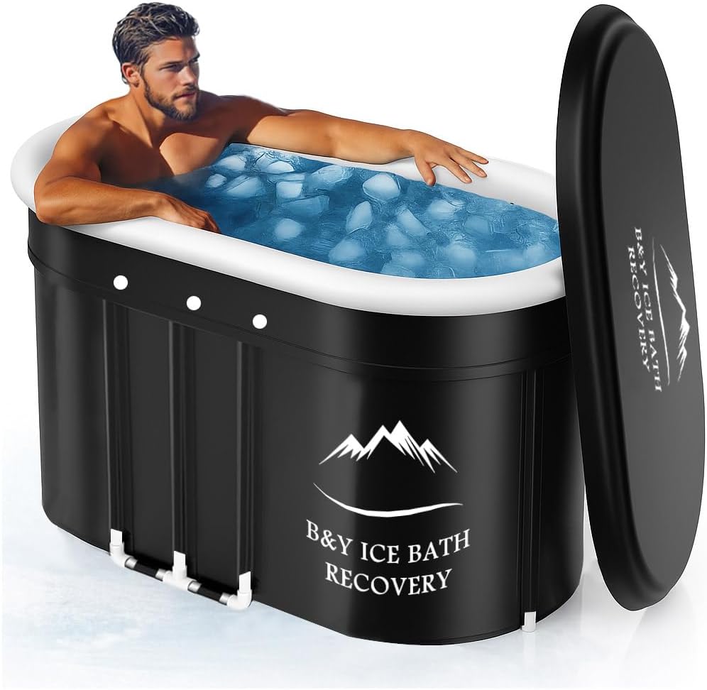 B&Y Ovales Eisbad, Faltbare Badewannen Erwachsene, Isolierte Eistonne für Innen und Außenbereich, Kältetherapie für Sportler Athleten, Ice Bath/Cold Plunge für Zuhause (Schwarz 120x65x65cm)