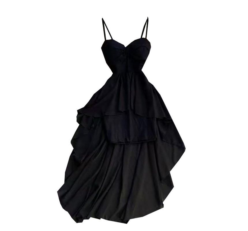Yearnin - Spaghettibandjes asymmetrische cocktailjurk met diepe rug