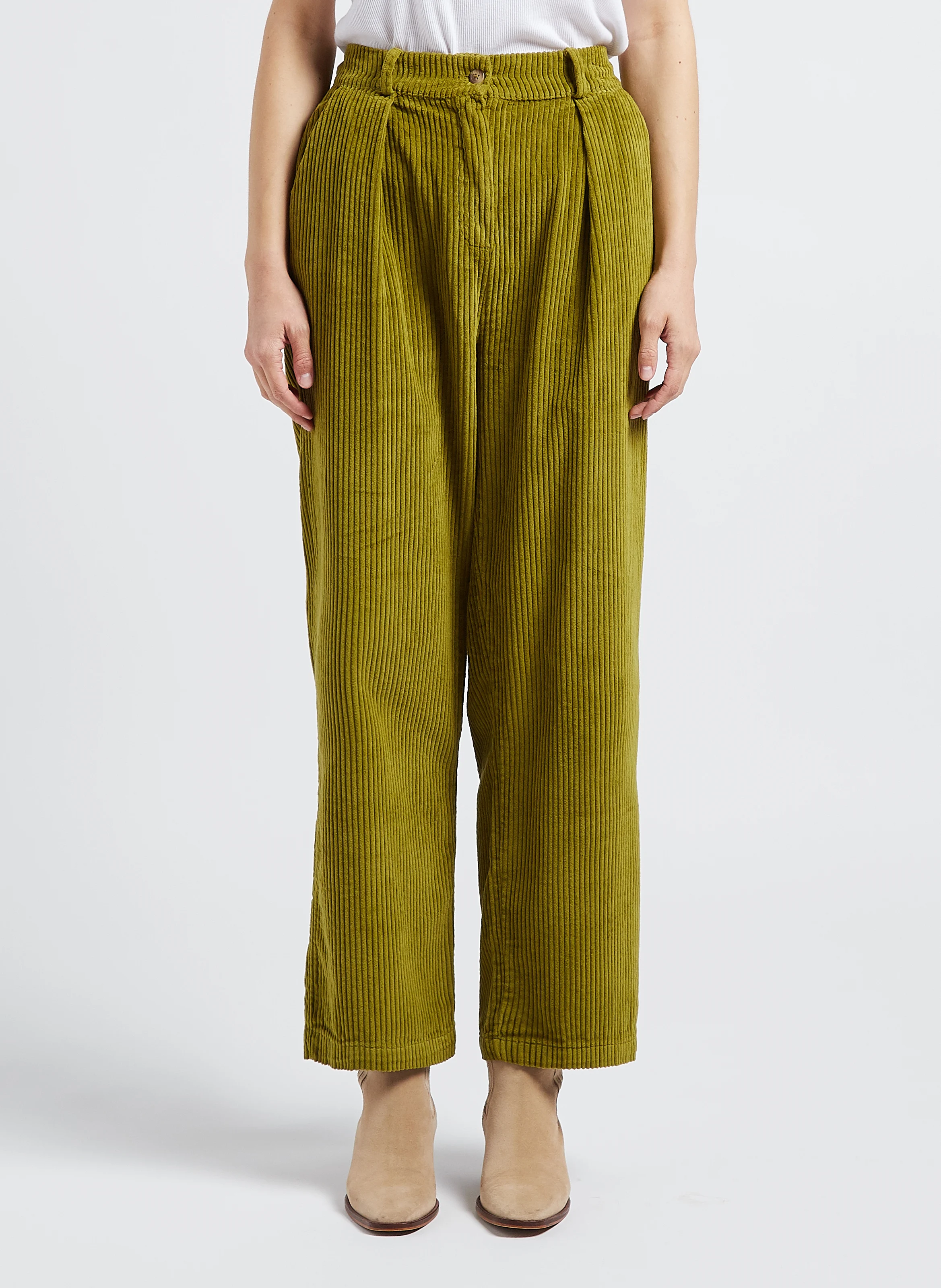 CAMERON - Pantalon droite en velours de coton côtelé| Vert