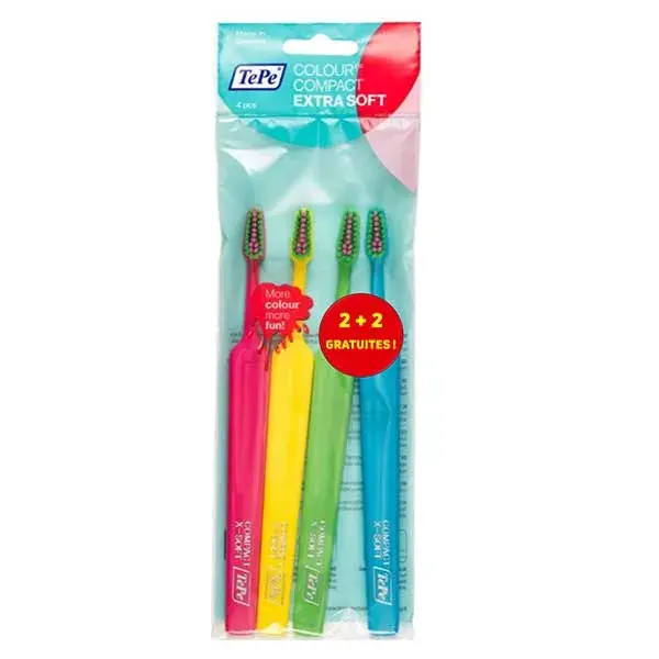 Escova de dentes compacta extra macia TePe Select, pacote com 4 unidades.