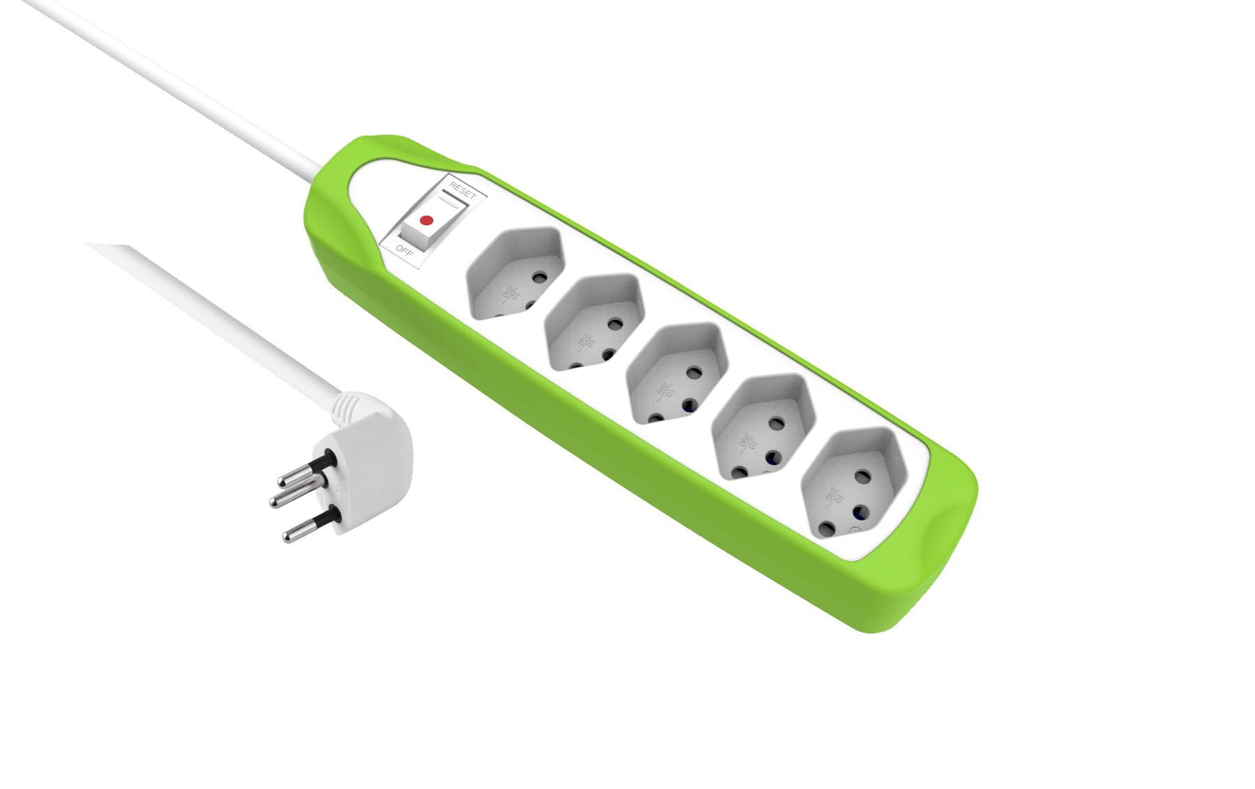 Steckdosenleiste 5x T13 Weiss / GrünSteckdosenleiste, Weiss / Grün