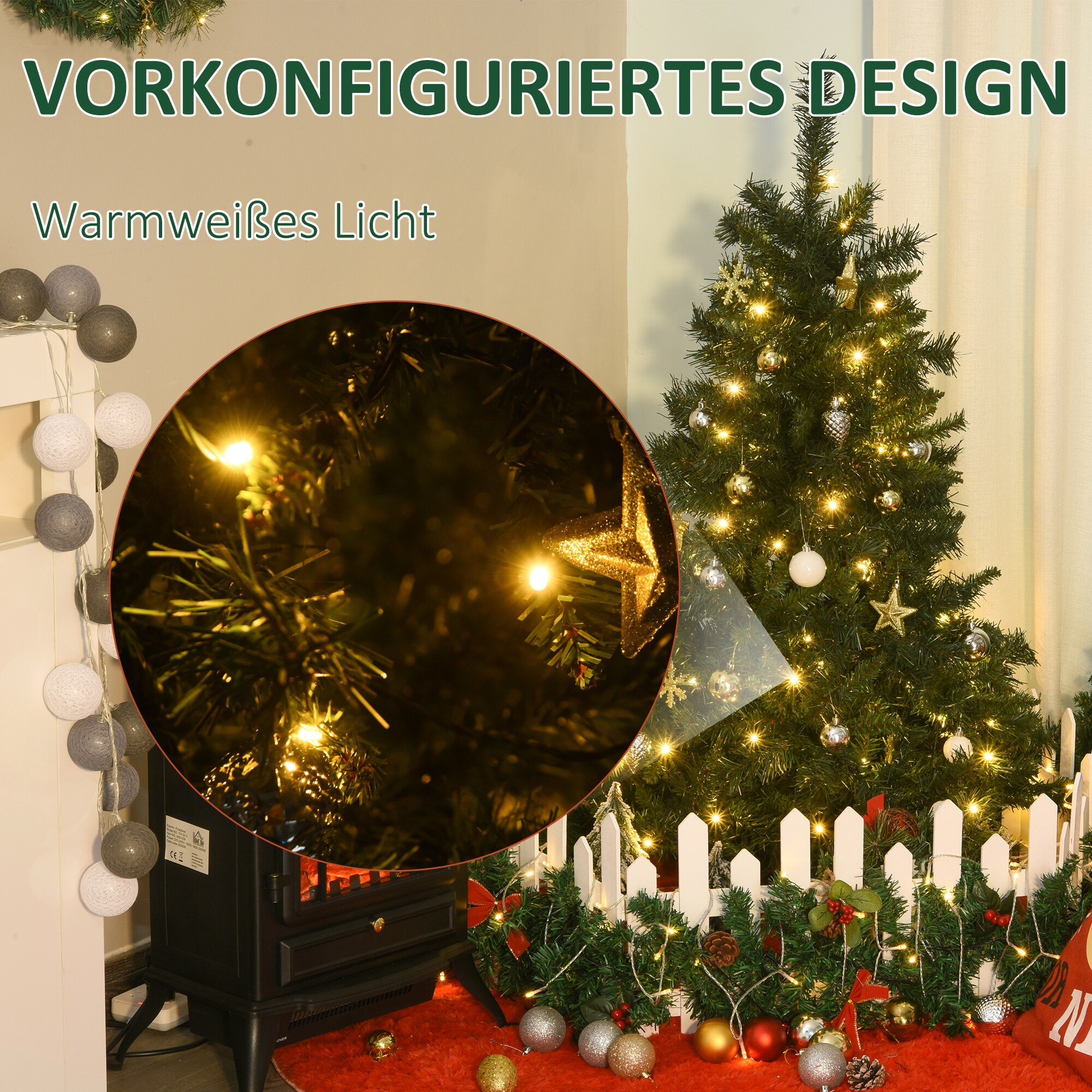 HOMCOM Künstlicher Weihnachtsbaum mit 80 LEDs grün 75 x 120 cm (ØxH)