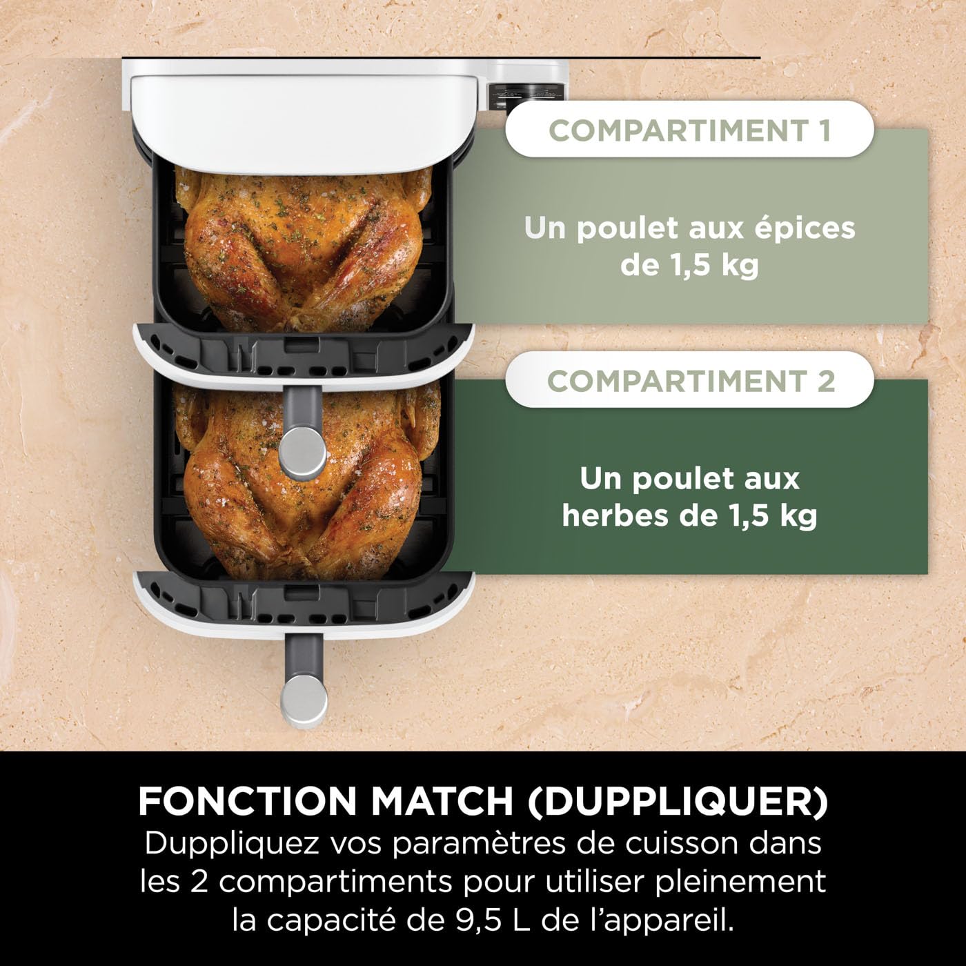 NINJA Double Stack XL Air Fryer, Friteuse sans huile Verticale Double Tiroir 4 Niveaux de Cuisson, 2 Tiroirs, 2 Grilles, Capacité de 9,5 L, 6 Fonction