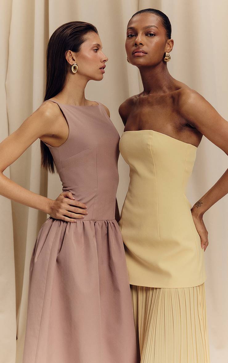 Citron Robe Maxi Bandeau À Jupe Plissée En Mousseline Avec Panneaux