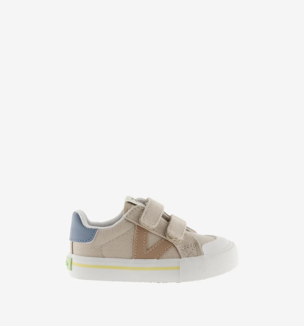 TRIBU TOILE CUIR Baskets sport en toile couleur pour enfant BEIGE