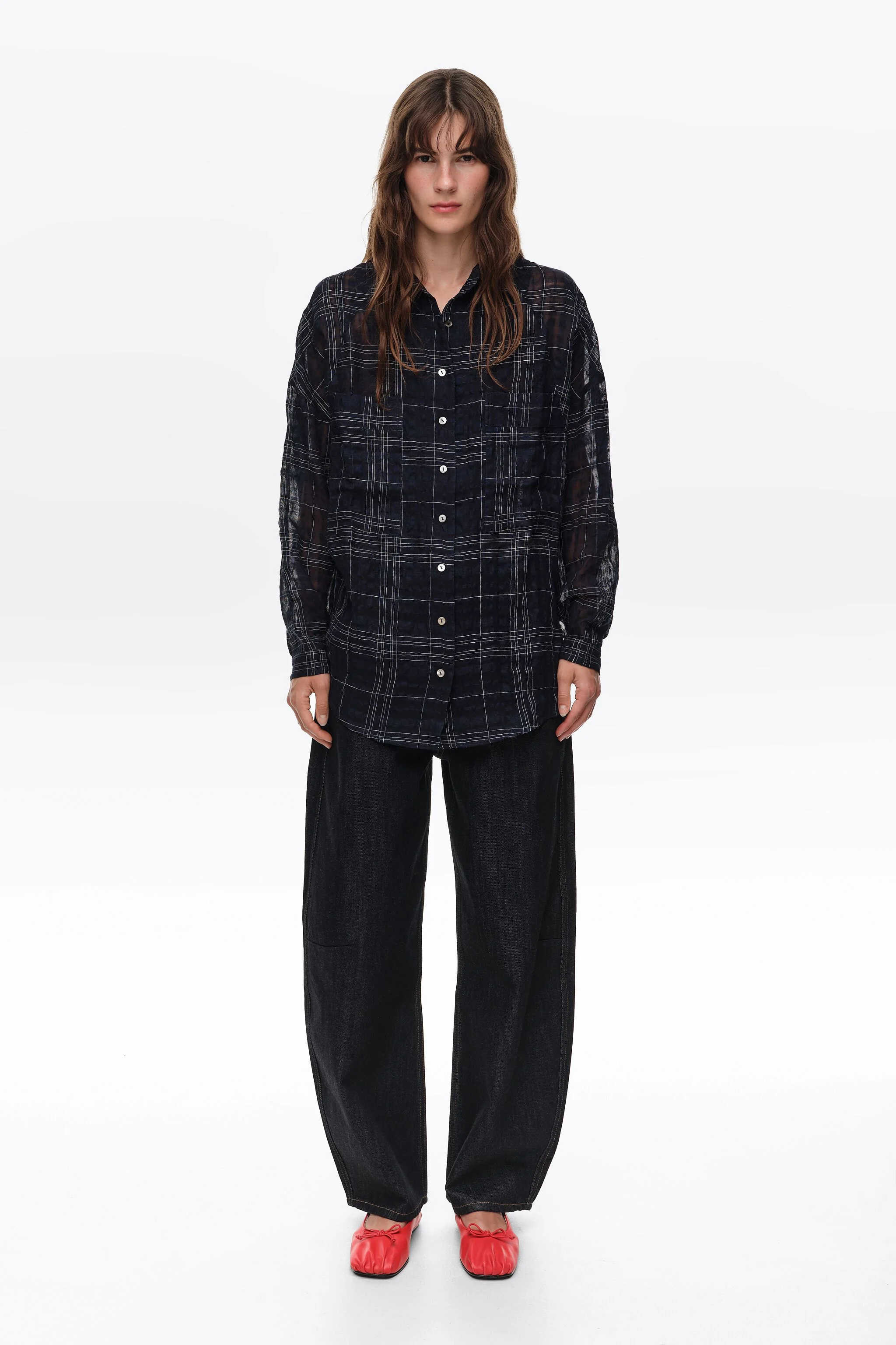 Camisa de linho xadrez azul-marinho
