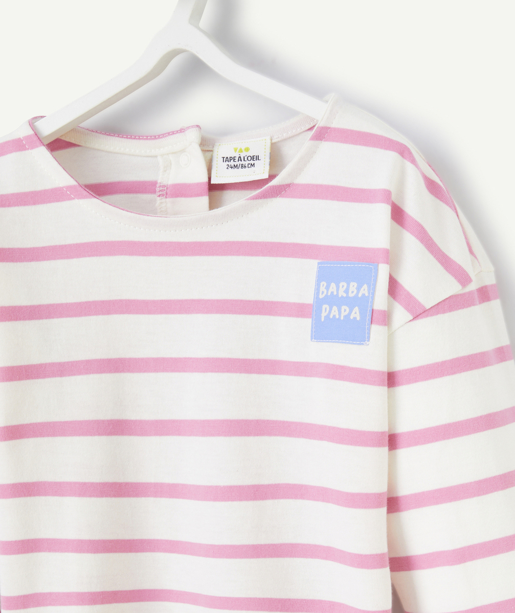 T-SHIRT MANCHES LONGUES BÉBÉ FILLE EN COTON BIO MARINIÈRE ROSE THÈME BARBAPAPA