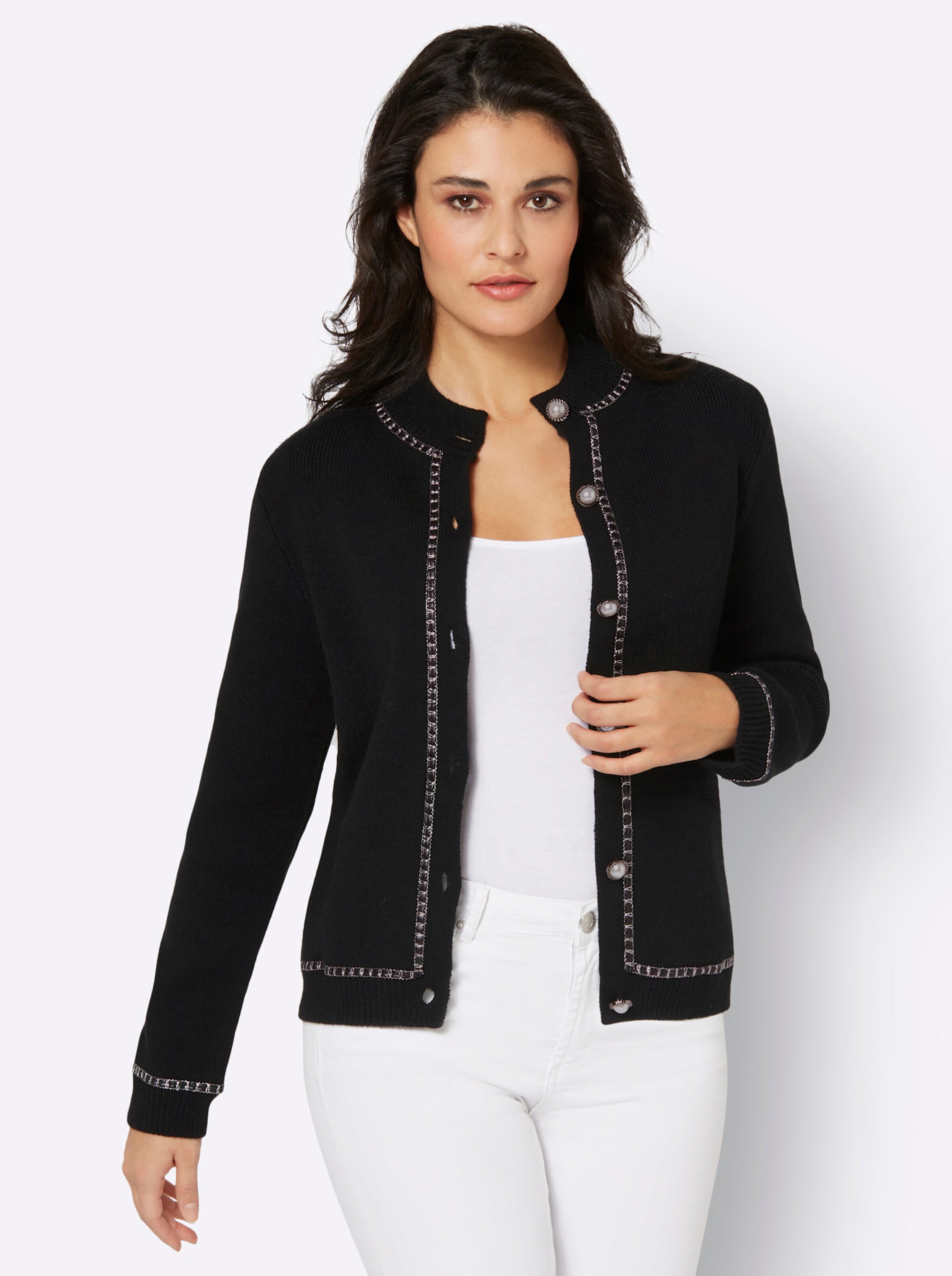 Cardigan in schwarz-altsilberfarben-gemustert