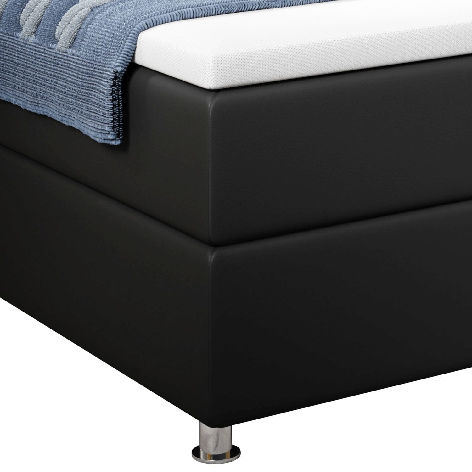 Juskys Boxspringbett Montana 140 x 200 cm schwarz aus Kunstleder mit Federkern Matratze