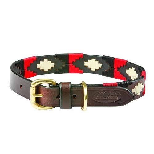Coleira Polo de couro para cães nas cores marrom/preto/vermelho/branco