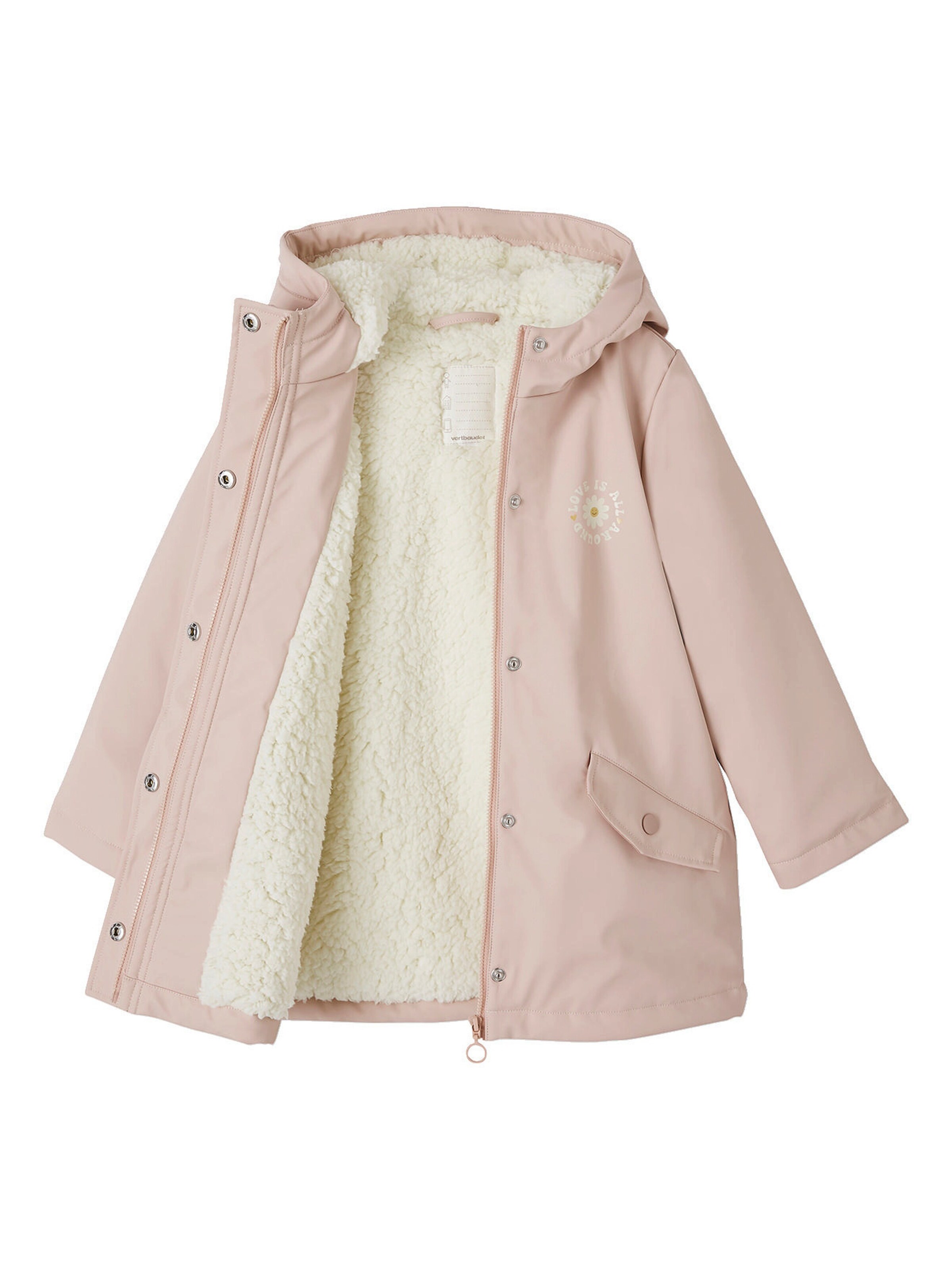 Vertbaudet Mädchen Regenjacke mit Kapuze & Teddyfleece-Futter hellrosa