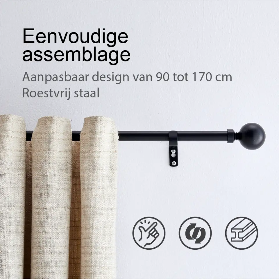 ACAZA Gordijnroede - Uitschuifbare Gordijn Rail - Stang van 240-360 cm - Zwart