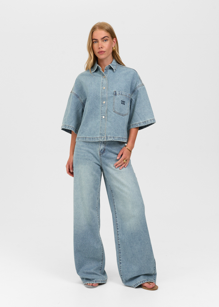 Denim blouse korte mouw smokey blauw