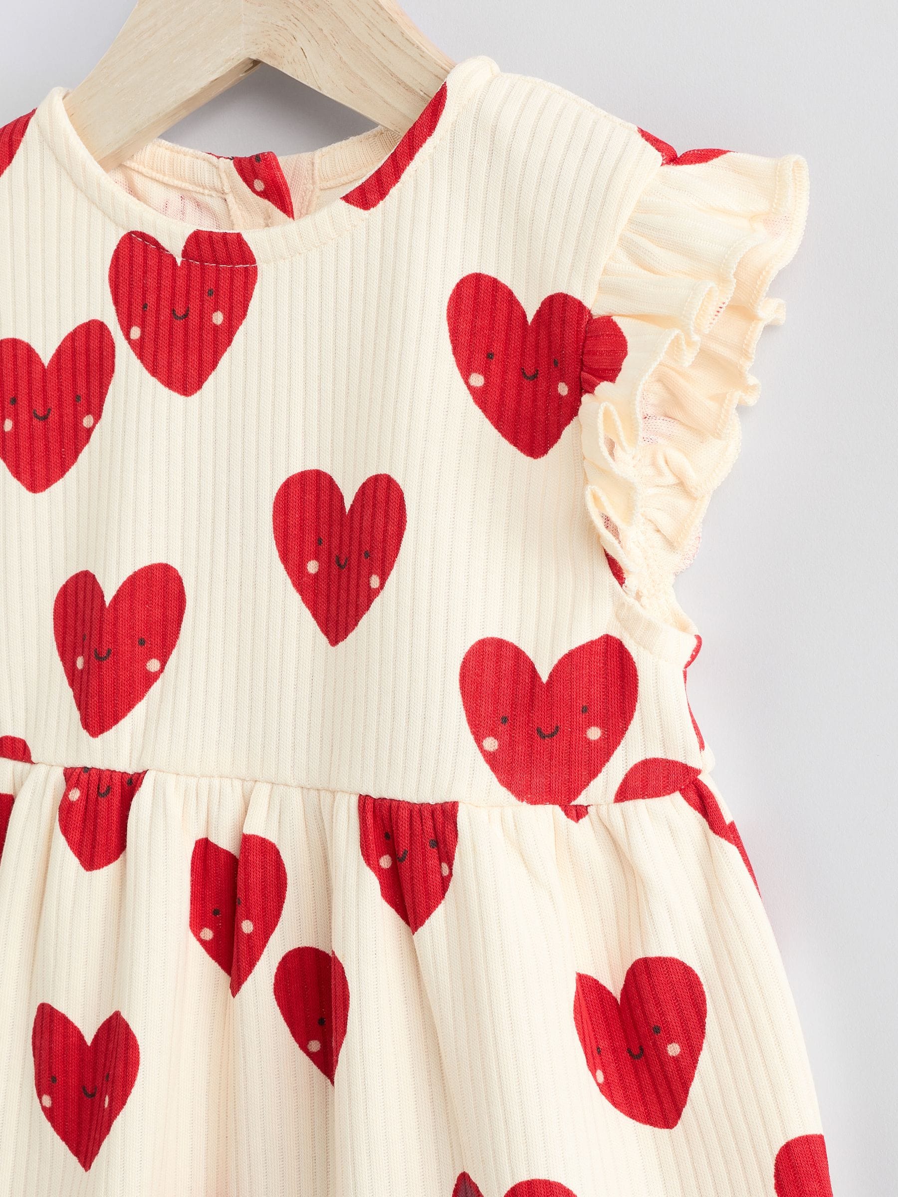 Rood - Heart Printed Frill Baby 100% Cotton Romper