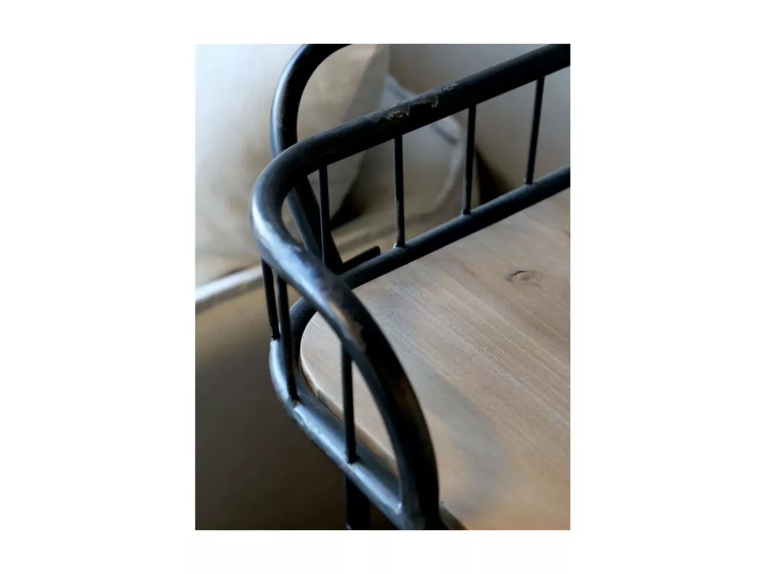 Chariot desserte bouteille en bois marron et fer noir 125 x 46 x 92 cm