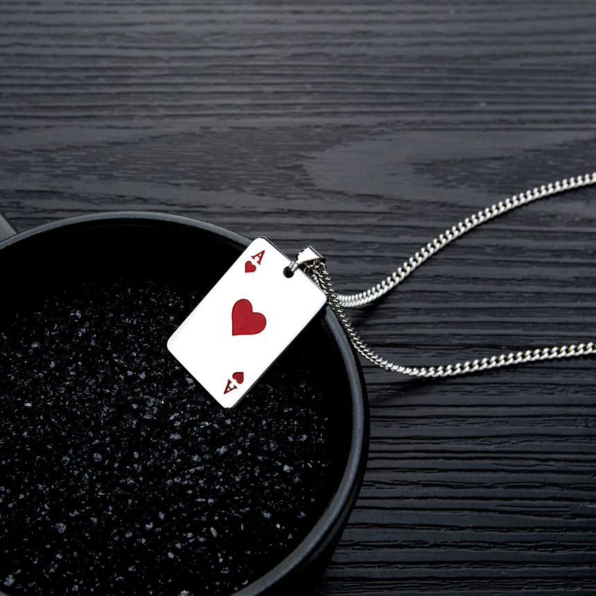 Tenri - Pokerkaarthanger ketting van roestvrij staal