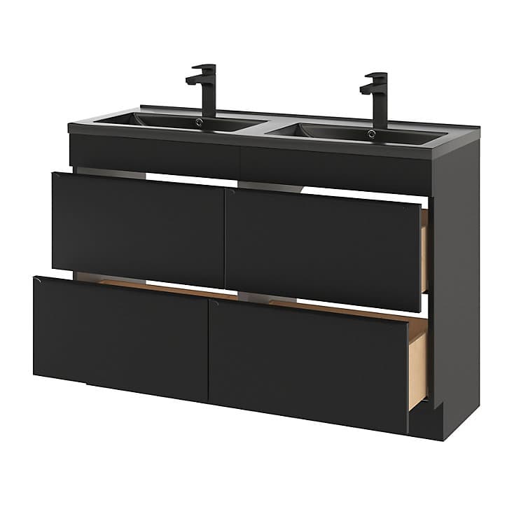 Ensemble salle de bains l.120 cm meuble à poser Imandra noir mat + plan vasque céramique noir