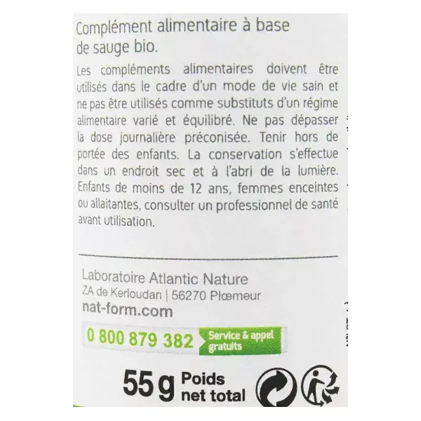 Cápsulas Vegetais de Sálvia Orgânica Nat & Form - 200 unidades