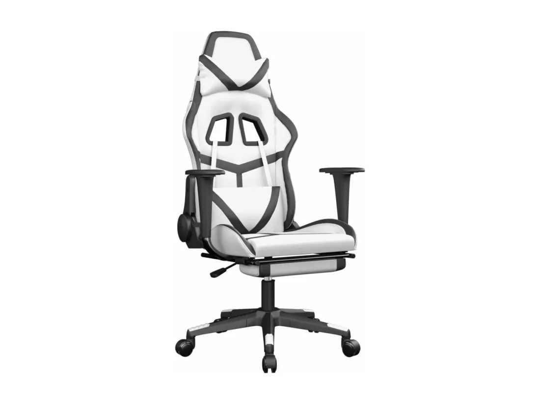 Chaise de jeu de massage avec repose-pied Blanc&Noir Similicuir