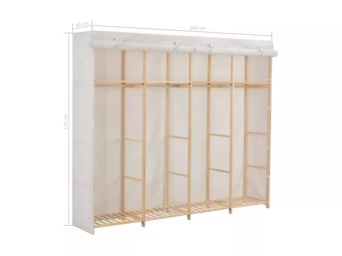 Garde-robe Blanc 200 x 40x170 Tissu