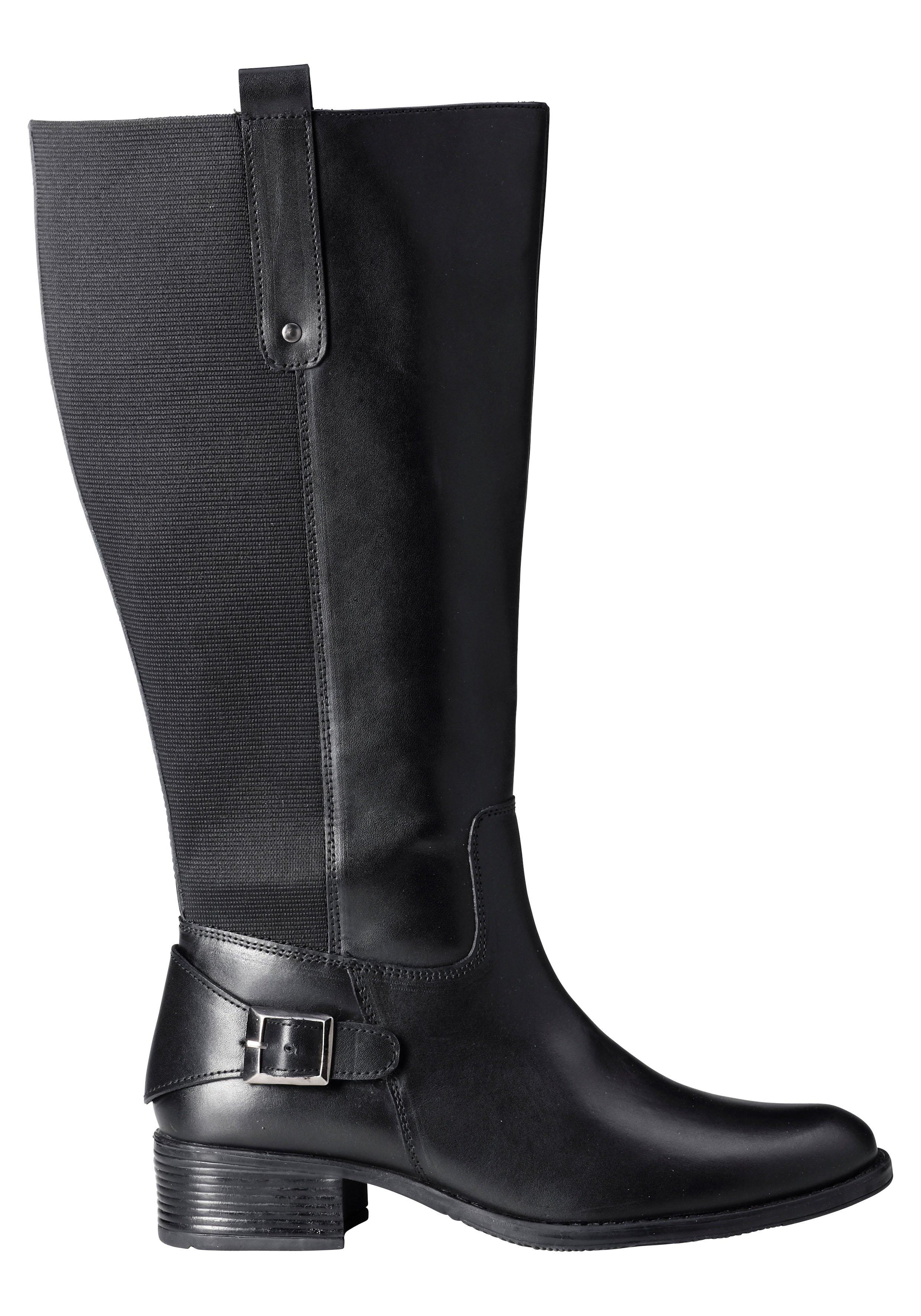 Weitschaftstiefel aus Leder mit Zierschnalle