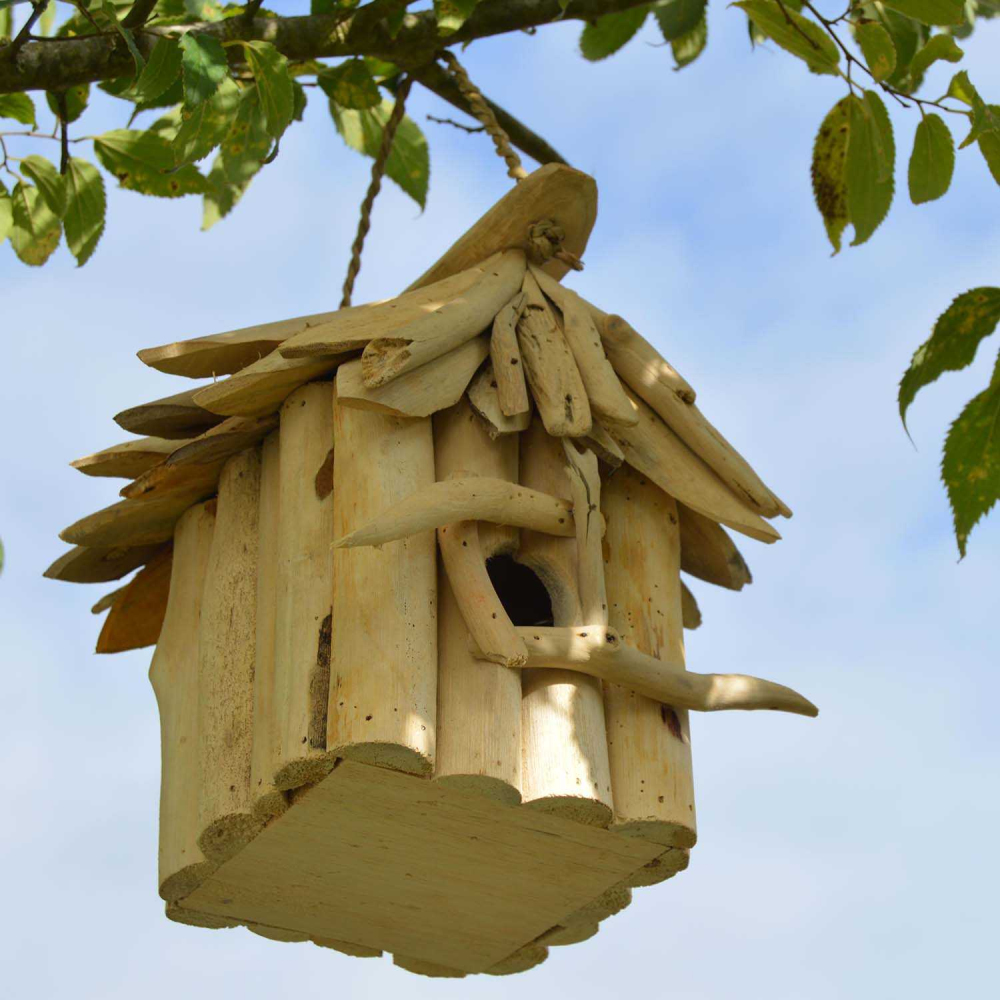 Nichoir carré en bois d'albésia à suspendre 19 x 19 x 20 cm