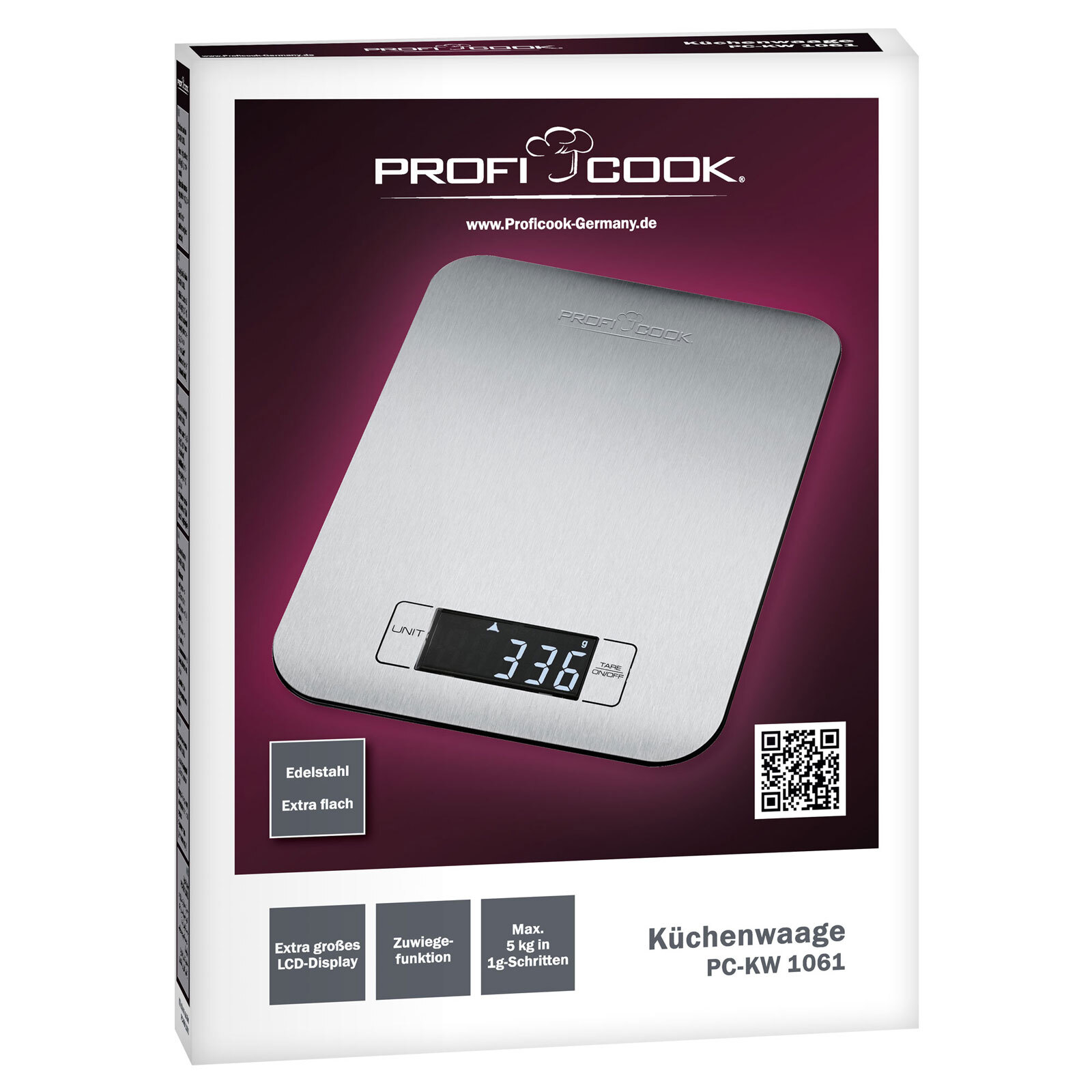 ProfiCook Digitale Küchenwaage PC-KW 1061, Edelstahl