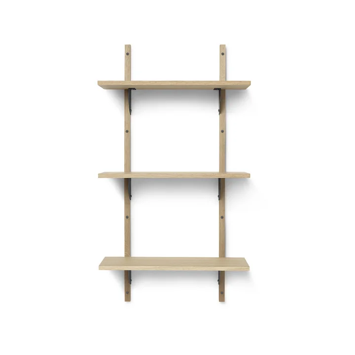 Ferm Living - Sector Wandregal triple, 54 cm, Eiche / Messing schwarz
