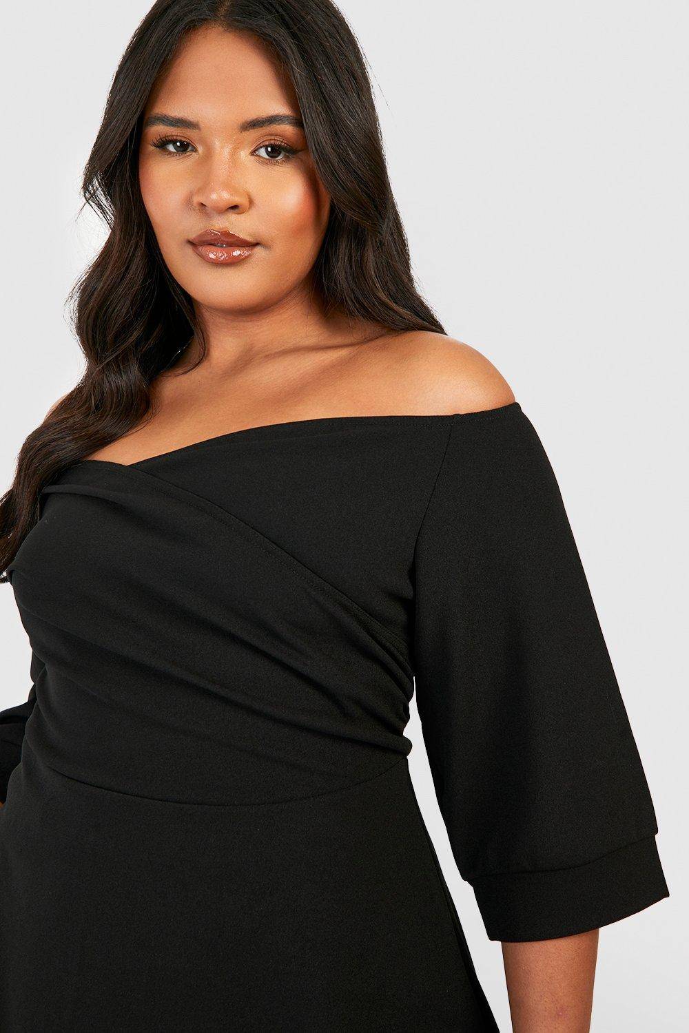 boohoo Plus Scuba Bardot Peplum Top