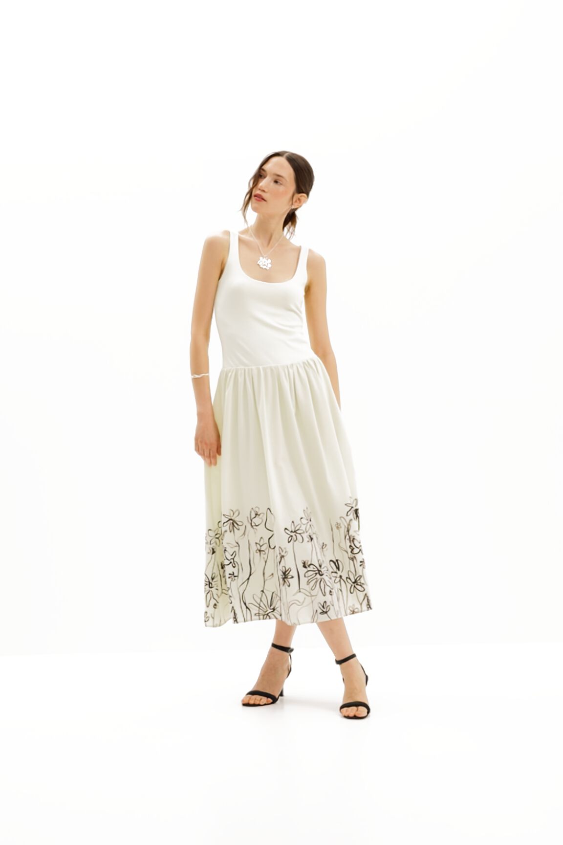 Vestido midi evasé flores