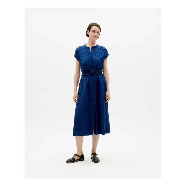Thinking Mu Robe Gretel Seersucker Coton Bio | Bleu marine