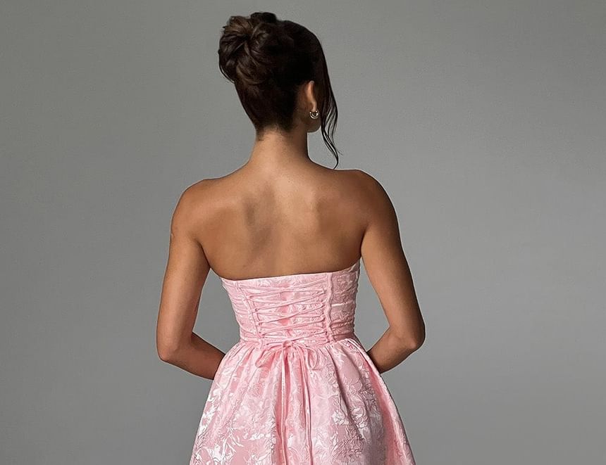 Alizio - Strapless Floral Jacquard Midi A-lijn Feestjurk